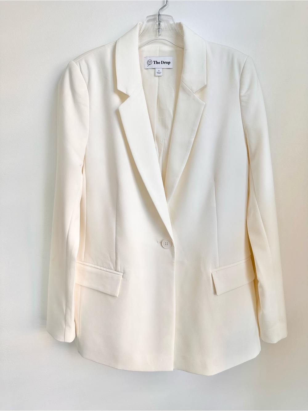 The Drop Cream Single-Button Blazer Jacket with Front Flap Pockets Size Small